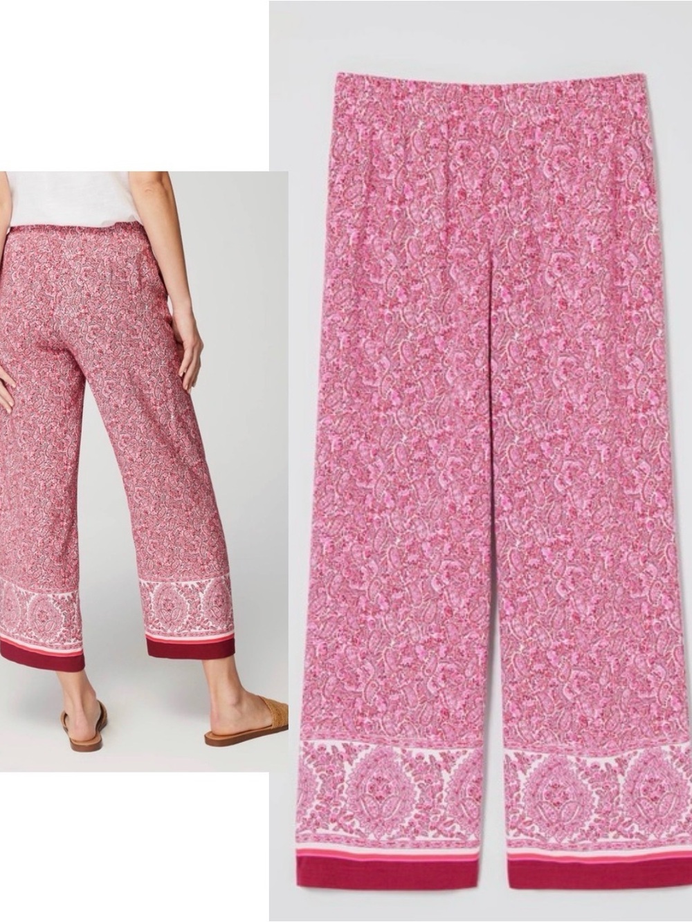 J. Jill Pink Paisley Wide-Leg Cropped Pants